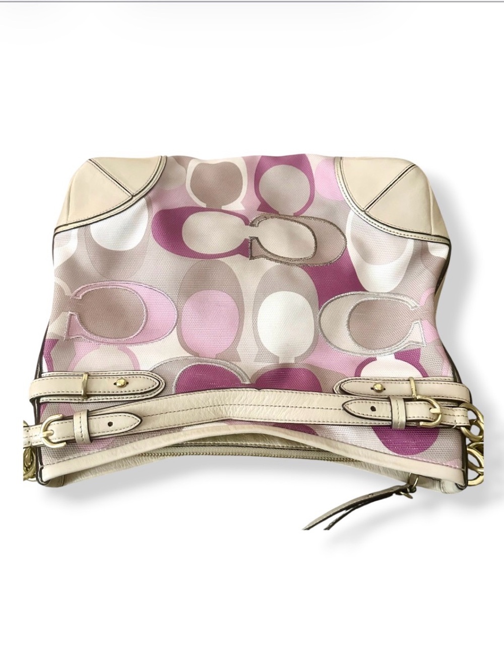 Coach Hobo Shoulder Poppy 2011 Bag in Pink, Cream, Beige F16441 Y2K - Picture 3 of 15